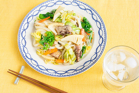 春野菜とさば缶の焼うどん
