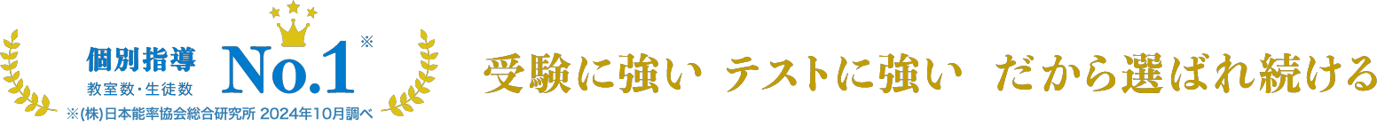 個別指導教室数・生徒数 No.1※ ※（株）日本能率協会総合研究所 2024年10月調べ 受験に強い テストに強い だから選ばれ続ける